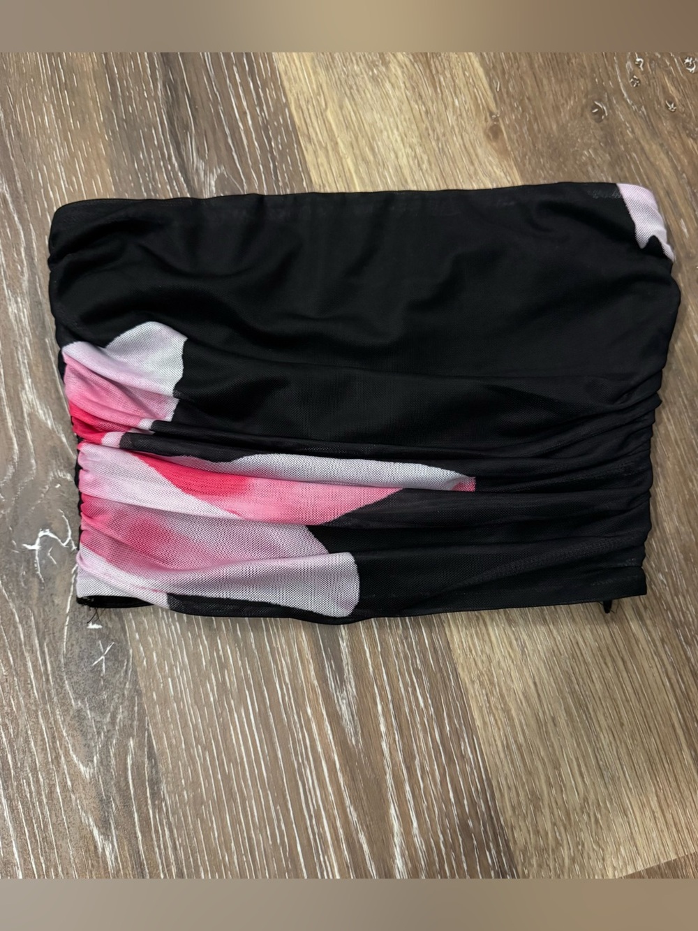 Princess Polly Black Bandeau Top with Pink Floral Accent